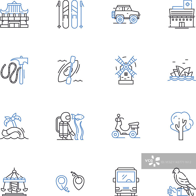 旅行社线性图标合集图片素材