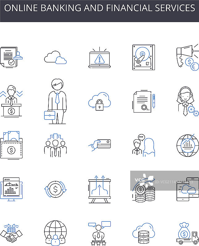 在线银行和金融服务线性图标图片素材