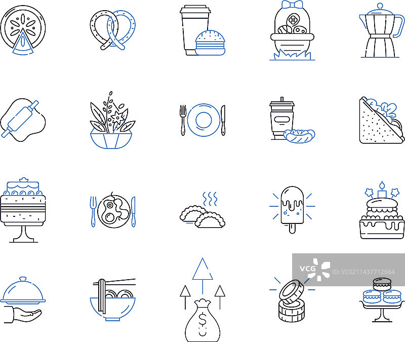 新鲜美食熟食店店铺线性图标合集图片素材