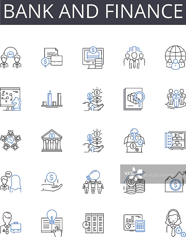 银行金融线性图标增长集合图片素材