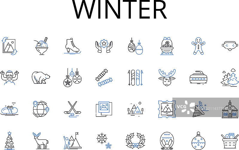冬季线条图标合集：冰霜与寒冷图片素材