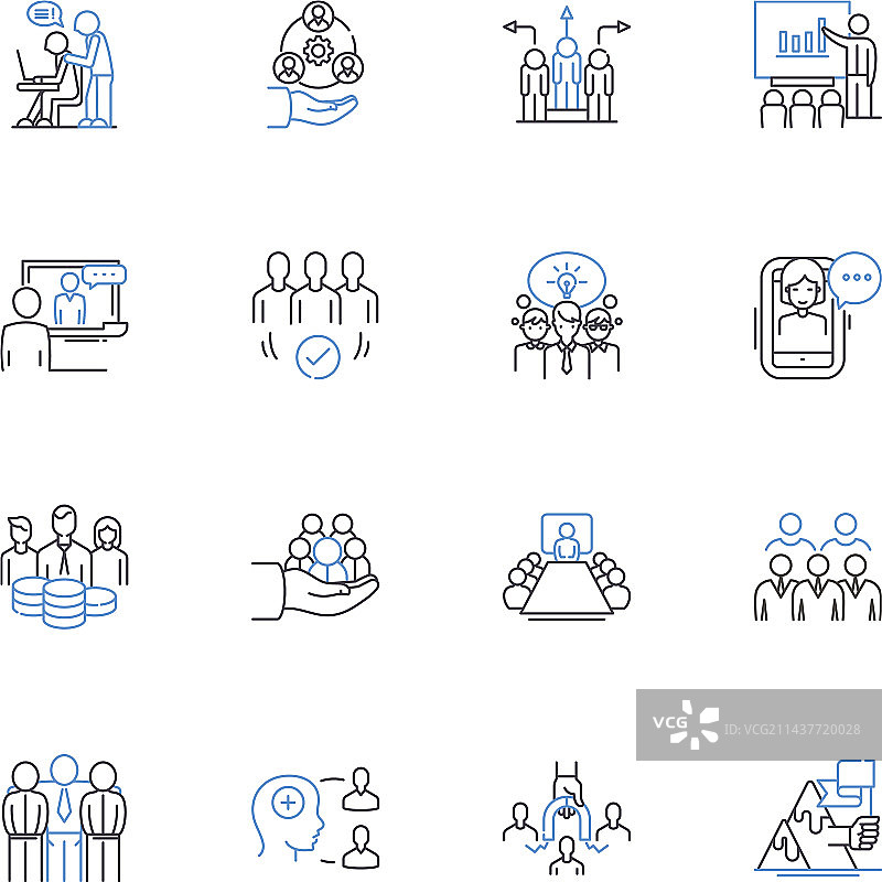 同步团队合作线性图标合集图片素材