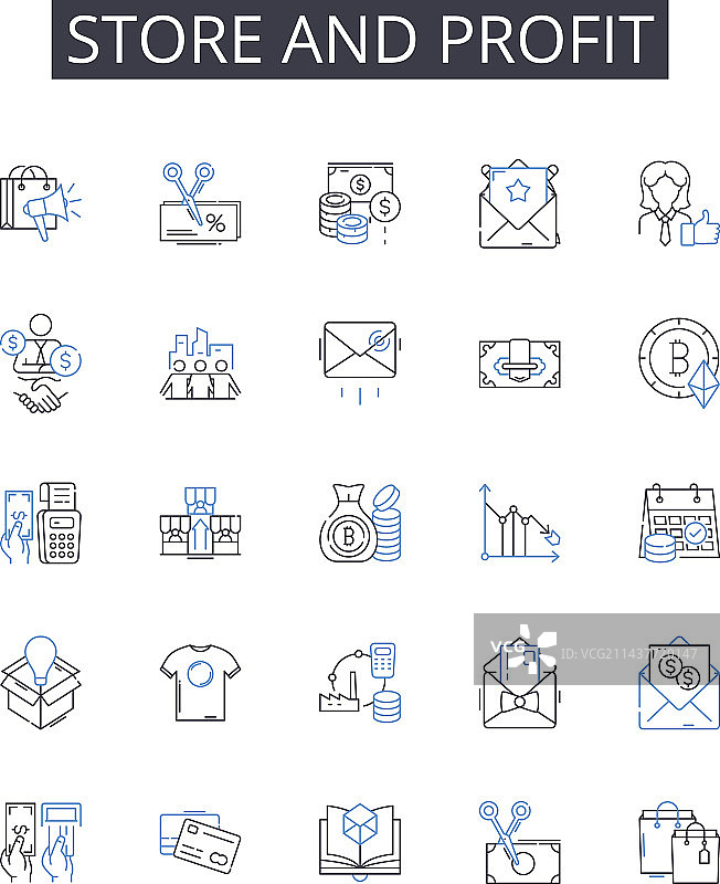 商店和利润线性图标合集投资图片素材