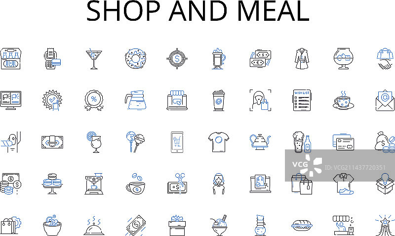 混凝土上的商店和餐饮线性图标集合图片素材