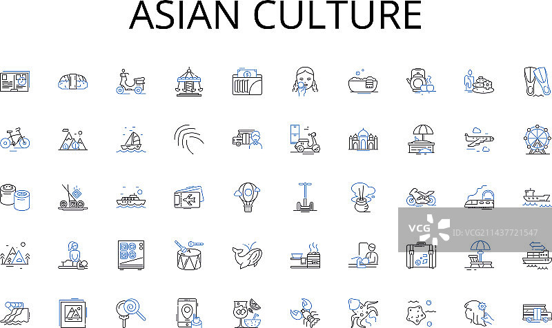 亚洲文化线性图标集：音乐电影图片素材