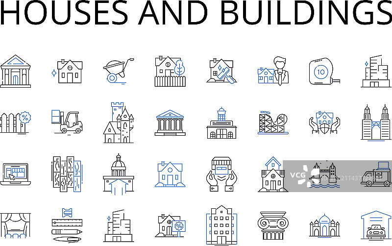 房屋建筑线条图标合集图片素材
