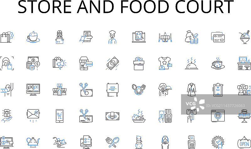 商店和美食广场线性图标合集图片素材