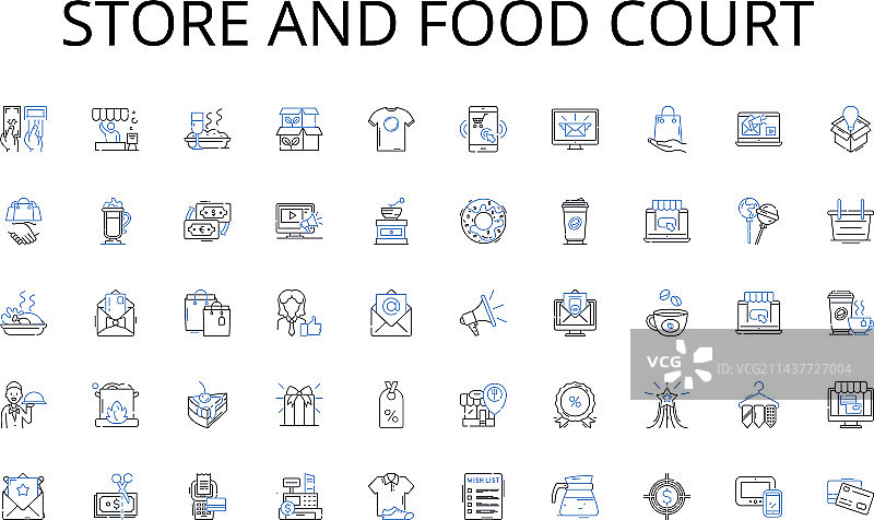 商店和美食广场线性图标图片素材