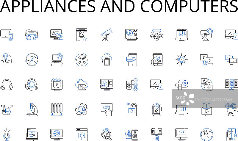 家电和电脑线性图标合集图片素材