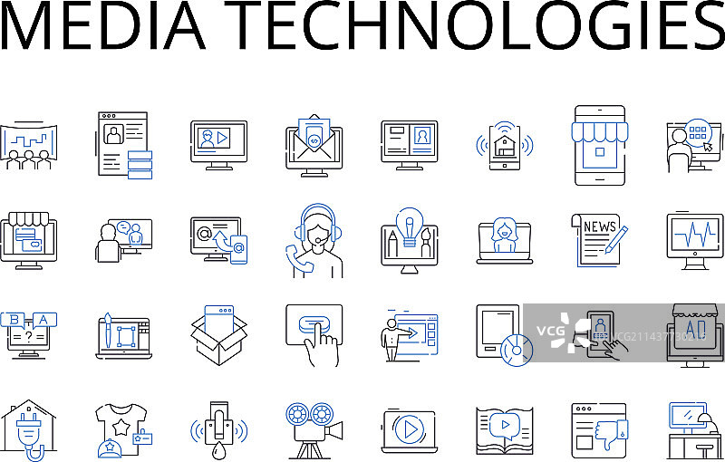 数字媒体技术线性图标集合图片素材