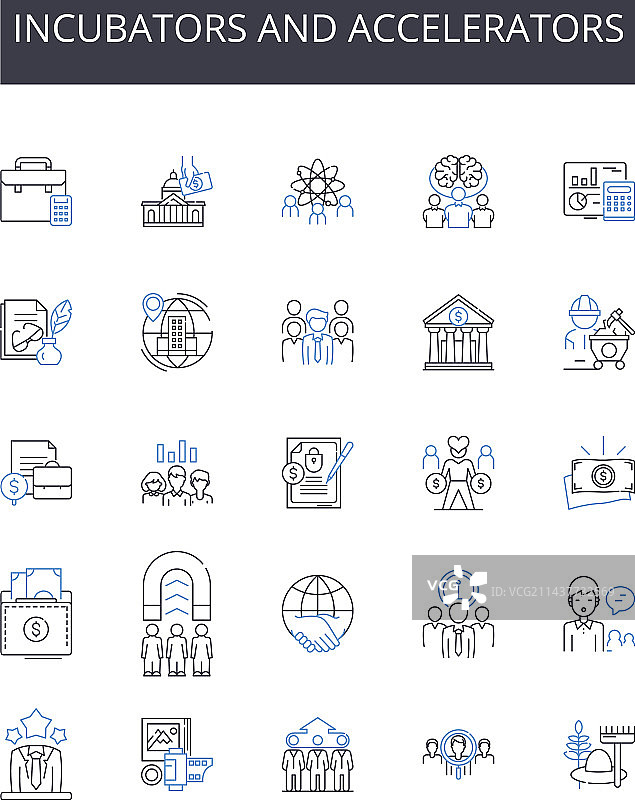 孵化器和加速器线性图标合集图片素材