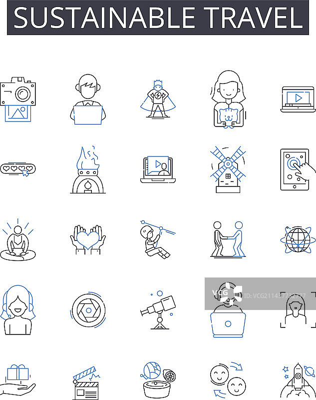 可持续旅行线条图标合集图片素材