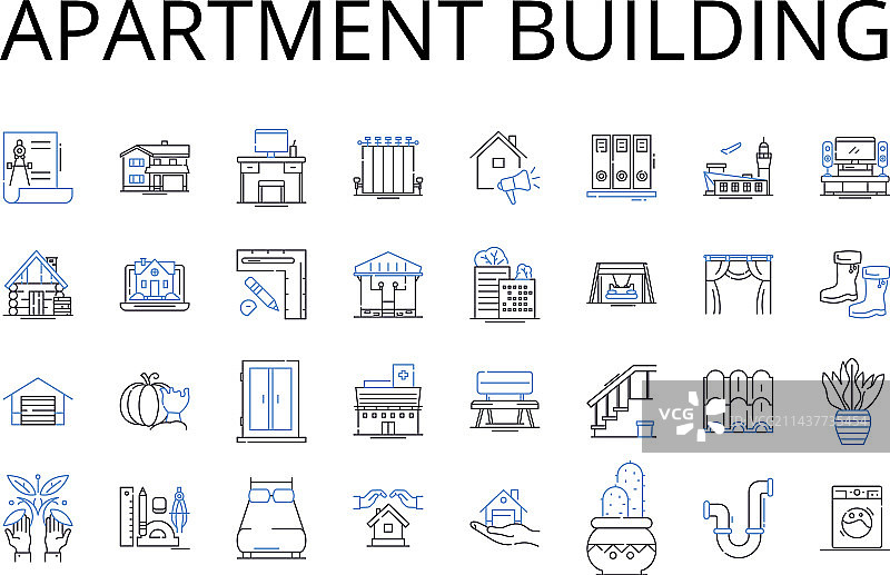 办公楼房产建筑线性图标集合图片素材