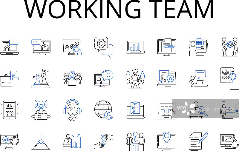 工作团队线性图标合集图片素材