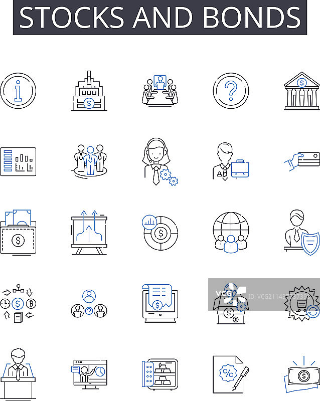 股票和债券线性图标集合图片素材