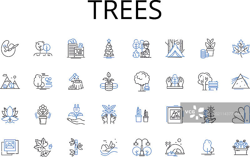 森林树木线条图标合集图片素材