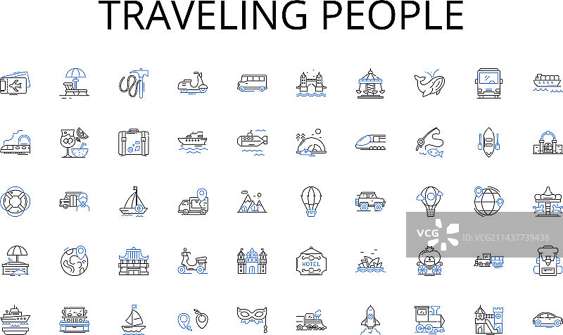 旅行主题人物线性图标园艺合集图片素材