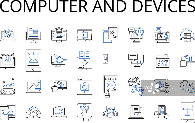 电脑和设备线性图标合集图片素材