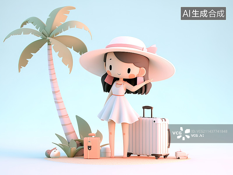 【AI数字艺术】夏天旅行度假概念3d插画图片素材