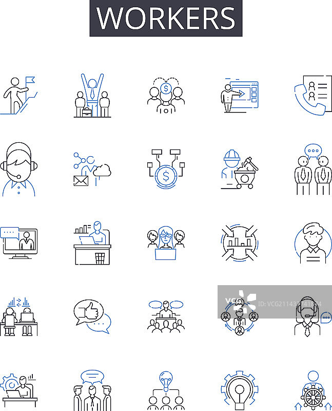 工人线性图标合集：员工与职员图片素材