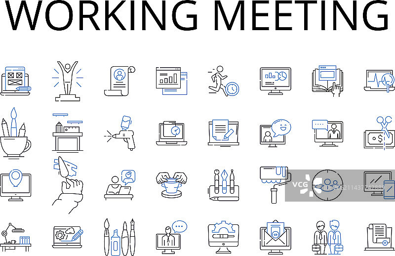 工作会议线性图标集规划图片素材