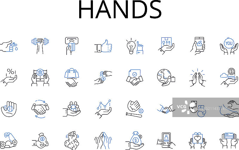 手部线条图标集合：手指、手掌、手套图片素材