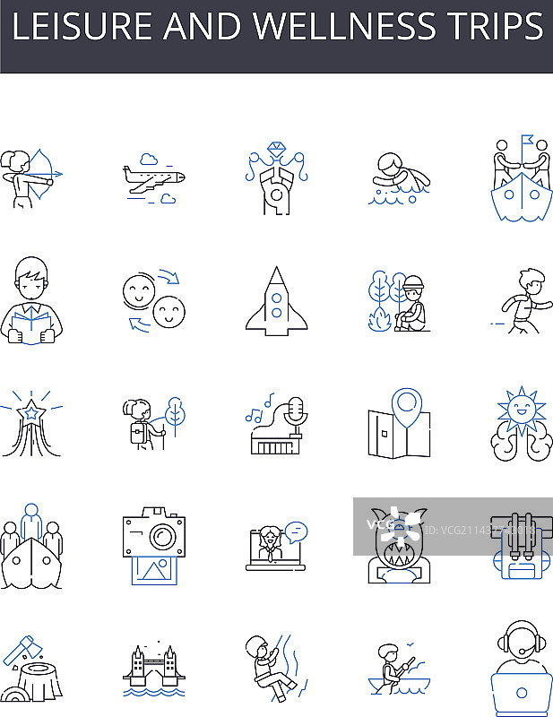 休闲与健康旅行线性图标合集图片素材