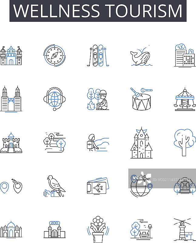 养生旅游线性图标合集图片素材
