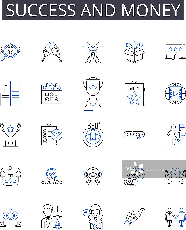 成功与金钱线性图标合集图片素材