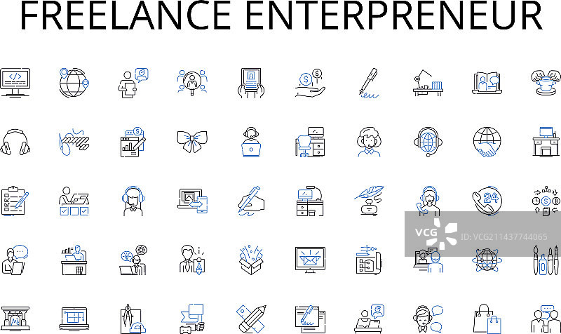 自由职业创业者线性图标合集图片素材