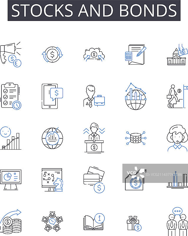 股票和债券线性图标集合图片素材