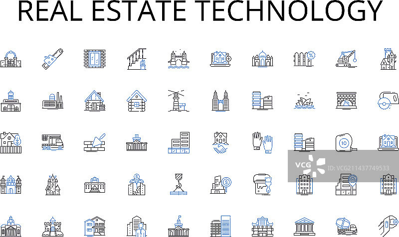 房地产科技线性图标合集图片素材