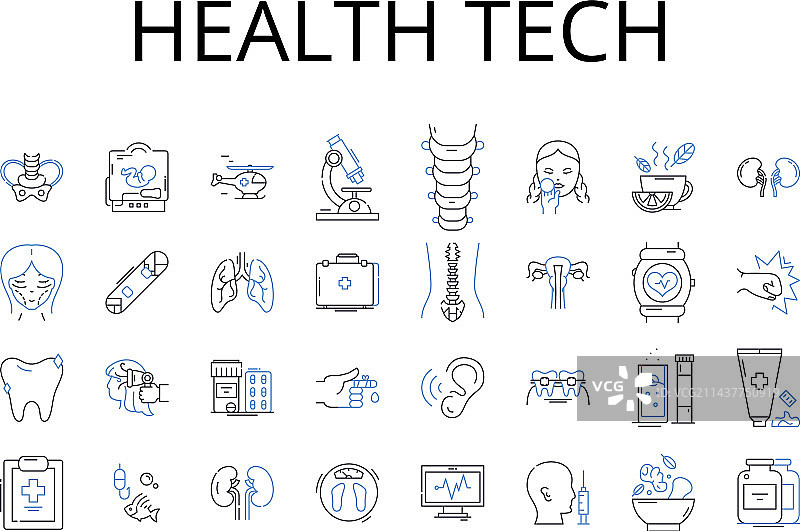 健康科技线性图标集合图片素材