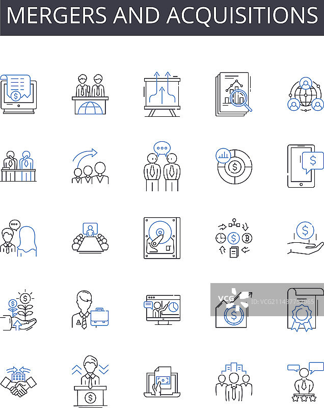 企业并购线性图标合集图片素材