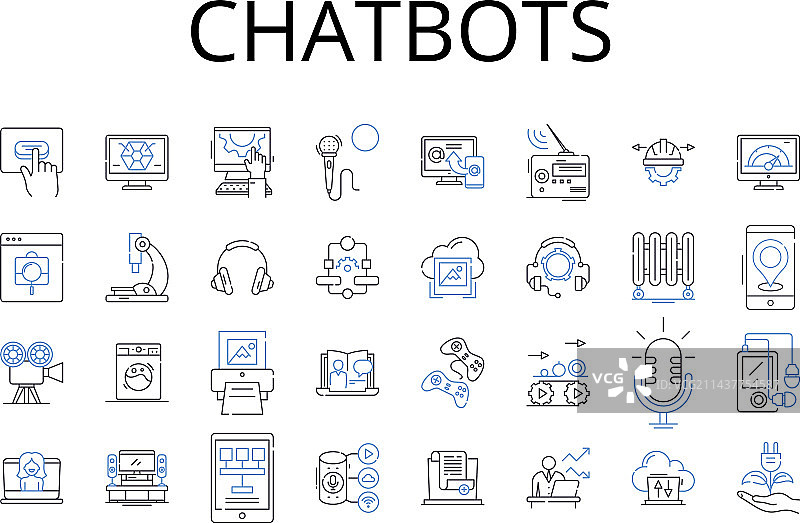 聊天机器人线性图标集合图片素材