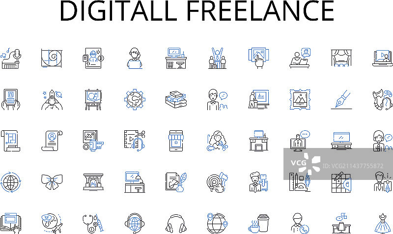 数字自由职业线条图标合集图片素材