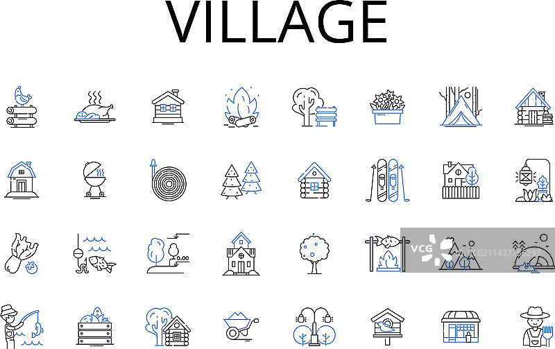 村庄线性图标合集：小村镇图片素材