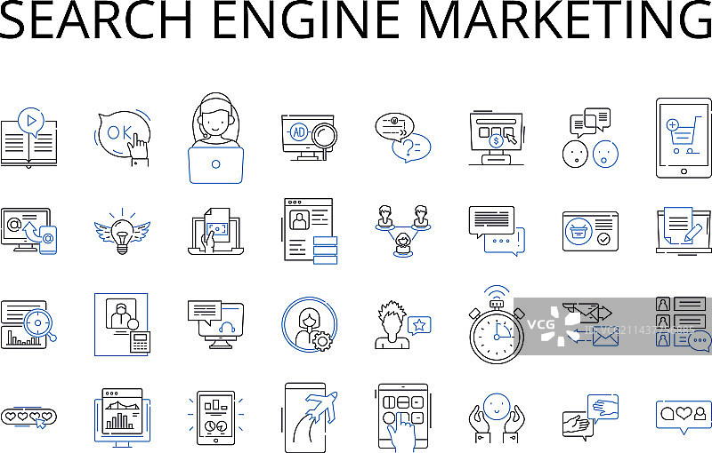搜索引擎营销线性图标合集图片素材