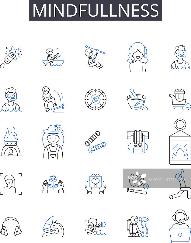 正念系列线性图标：自我意识图片素材