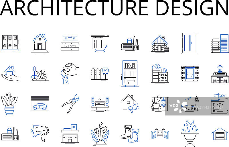 建筑设计线性图标合集图片素材
