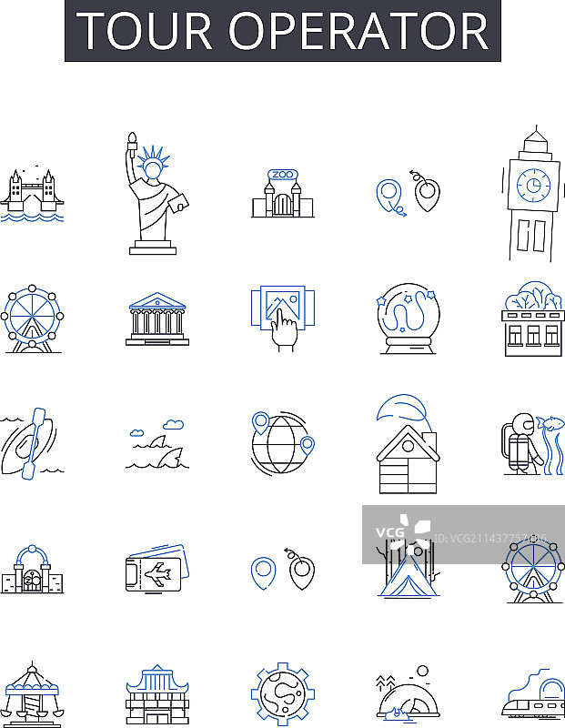 旅行社线性图标合集图片素材