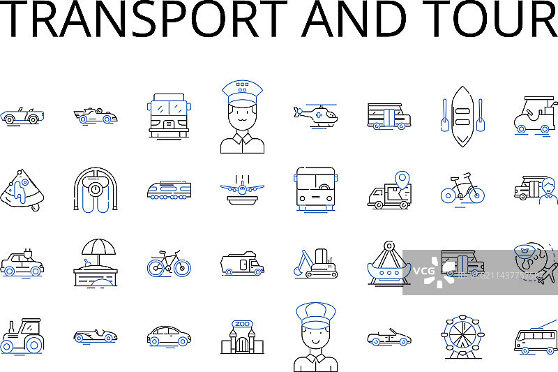 交通和旅游线性图标合集图片素材