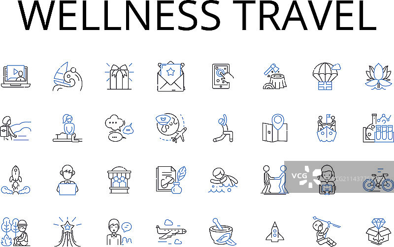 健康旅行线性图标合集，生态旅游图片素材