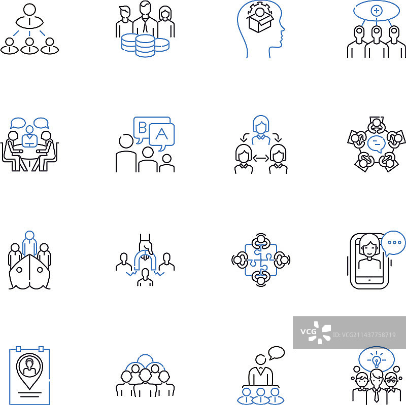 集体合作线性图标合集图片素材