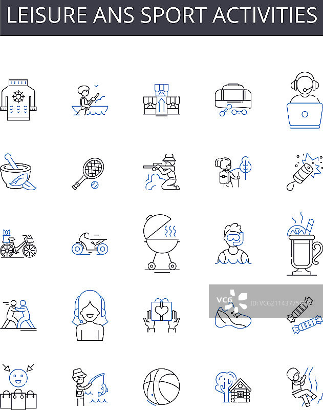 休闲运动项目线性图标合集图片素材