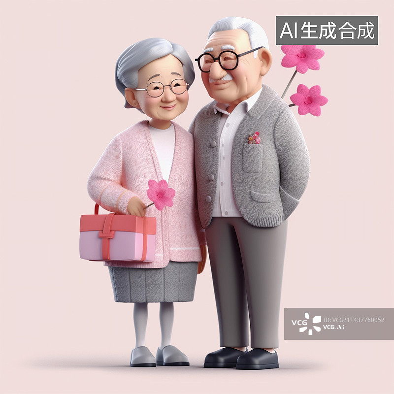 【AI数字艺术】一对老年夫妻3D图片素材