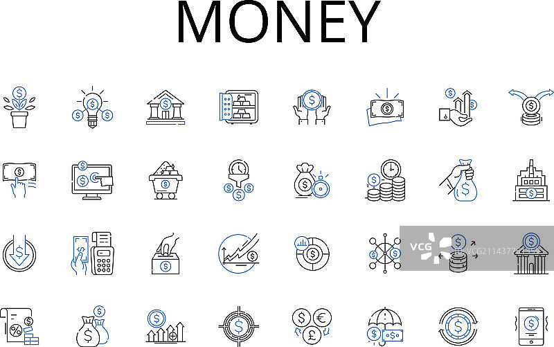 财富货币线条图标合集图片素材
