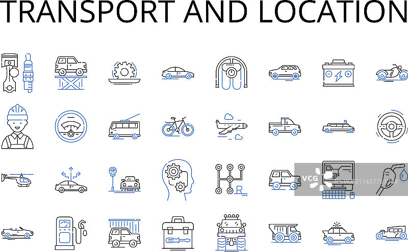交通运输和定位线性图标合集图片素材