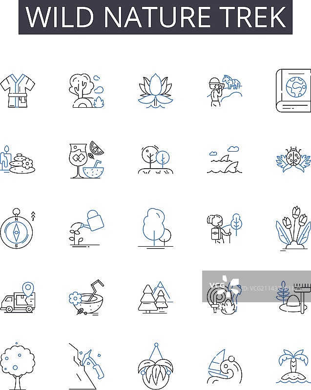 崎岖的荒野自然徒步旅行线性图标合集图片素材