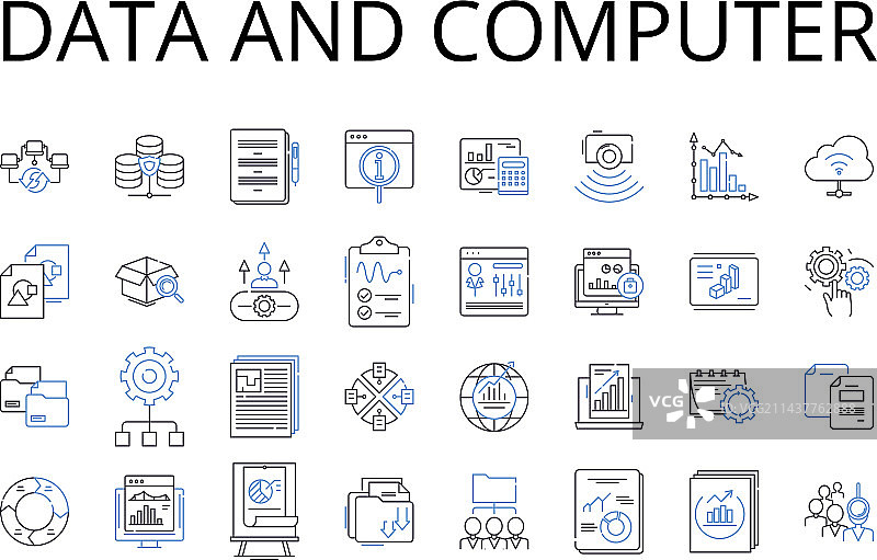 数据和计算机线性图标集合图片素材
